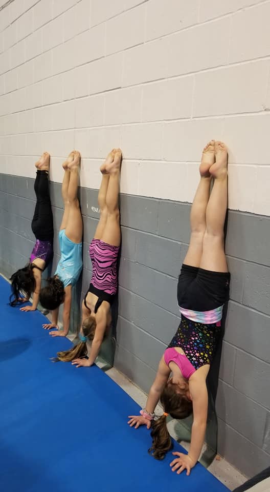 gymnastics handstands against the wall